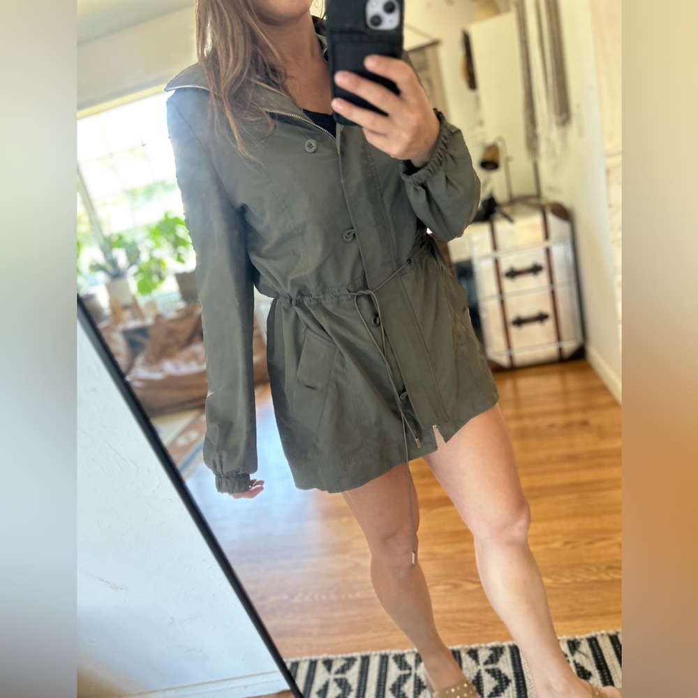 CottonOn Olive Green Jacket trench windbreaker anorak long coat lightweight xs - Picture 8 of 13